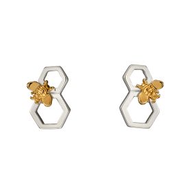 Yellow Gold Plated Bee and Honeycomb Earrings