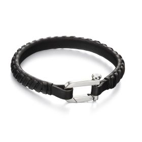 Fred Bennett Black Plaited Leather Bracelet with Statement Clasp