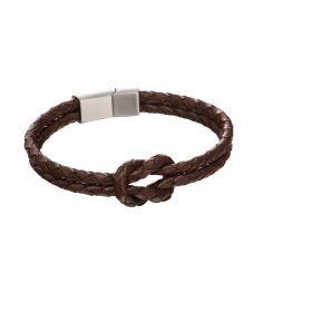 Fred Bennett Double Row Knot Brown Leather Bracelet 