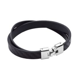 Fred Bennett Textured and Plain Double Row Leather Bracelet