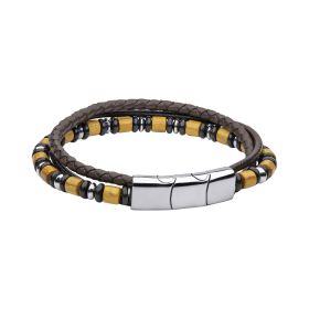 Fred Bennett Multi Layered Leather Bracelet with Wood and Black Onyx Beads