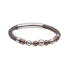 Fred Bennett Brown Leather Bracelet with Coffee Plated Stainless Steel Beads