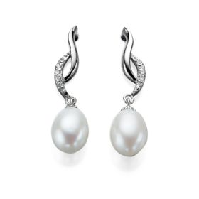 Freshwater Pearl and Cubic Zirconia Twist Earrings