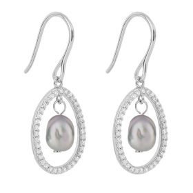 Fiorelli Floating Freshwater Pearl Drop Earrings with Pave Cubic Zirconia