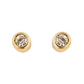 Small Stud Earrings with Clear Crystal and Yellow Gold Plating