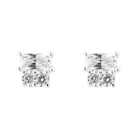 Baguette and Round Cubic Zirconia Stud Earrings