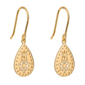 Cut Out Lace Pattern Drop Earrings with Yellow Gold Plating