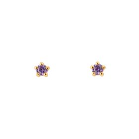 Tiny Stud Earrings with Amethyst Cubic Zirconia