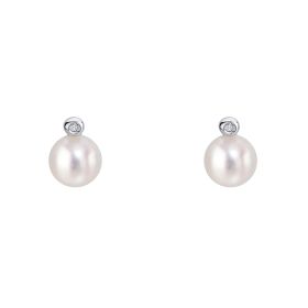 Pearl Stud Earrings with Diamond