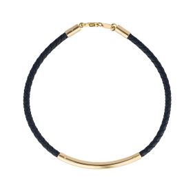 Dark Blue Leather Bracelet in 9ct Yellow Gold