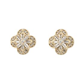 Flower Stud Earrings with Diamond in 9ct Gold