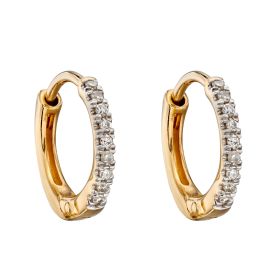 Hoop Earrings with Pave Diamonds - in 9ct Yellow Gold