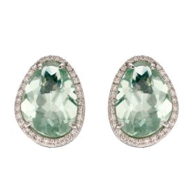 Irregular Shaped Green Fluorite Stud Earrings with Diamond