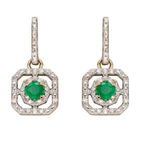 Emerald and Diamond Square Art Deco Drop Earrings