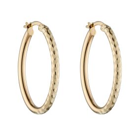 Double Textured Oval Hoop Earrings in Yellow Gold