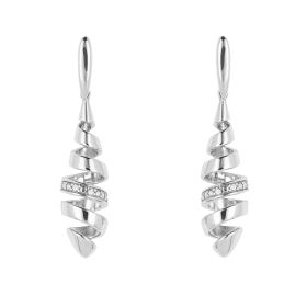 Spiral Drop Earrings with Diamond Detail in White Gold