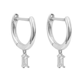 Hoop Earrings with Baguette Cut Diamond Drop in 9ct Gold