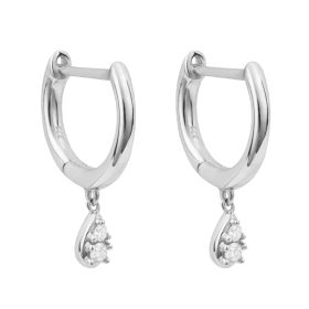 Hoop Earrings with Teardrop Diamond Drop in 9ct Gold