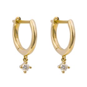 Hoop Earrings with Round Diamond Drop in 9ct Gold