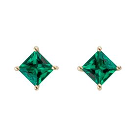 Princess Cut Stud Earrings with Lab Created Emerald