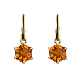 Hexagonal Citrine Drop Earrings in 9ct Gold