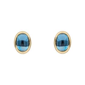London Blue Topaz Cabochon Earrings in 9ct Gold