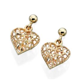 Caged Heart Drop Earrings in 9ct Gold