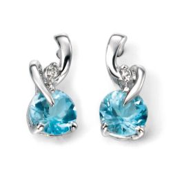 Blue Topaz Earrings with Diamond Set Twist in 9ct Gold