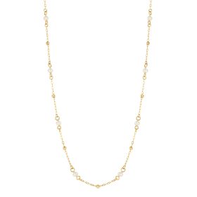 Trace Chain Station Necklace with Freshwater Pearls in 9ct Gold