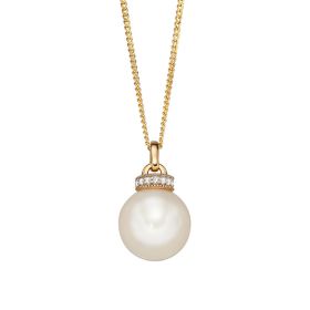 Freshwater Pearl Pendant with Diamond Set Top in 9ct Gold