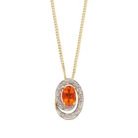 Fire Opal Swirl Pendant with Diamond in 9ct Gold