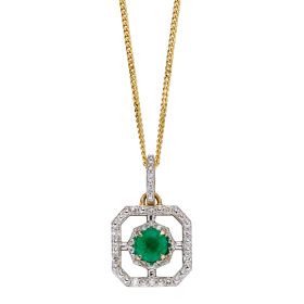 Emerald and Diamond Art Deco Pendant