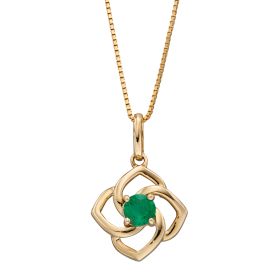 Cut Out Flower Pendant with Emerald in 9ct Gold