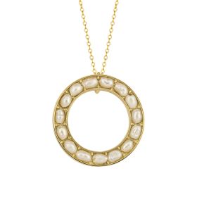 Open Circle Seed Pearl Pendant in 9ct Gold
