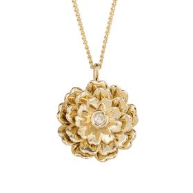 Rotating Peony Flower Pendant with Diamond in 9ct Gold