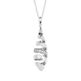 Spiral Drop Pendant with Diamond Detail in White Gold