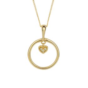 Open Circle and Heart Charm Pendant with Diamond in 9ct Gold
