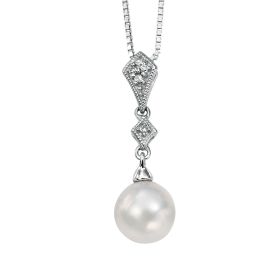 Freshwater Pearl and Diamond Drop Pendant in 9ct Gold