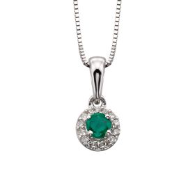Round Emerald Pendant with Diamond Surround