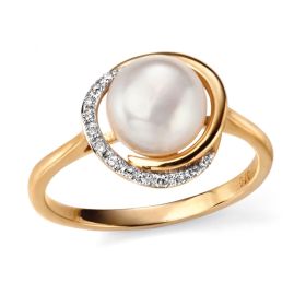 Button Pearl Ring with Diamond Wave-52