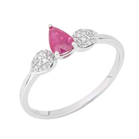 Ruby and Diamond Droplet Ring in White Gold -52