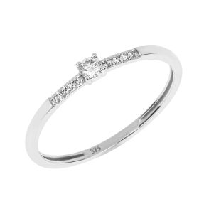 Solitaire Diamond Ring with Pave Shoulders - Size 52