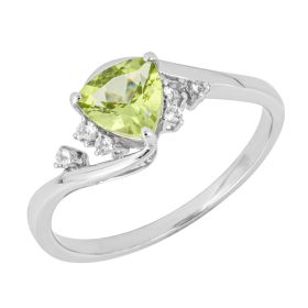 Trillion Peridot Ring with White Topaz in 9ct Gold