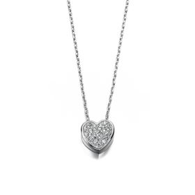 Pave Heart Necklace with Cubic Zirconia 40+5cm