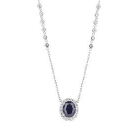 Diamonfire Oval Blue Sapphire Necklace with Detailed Chain