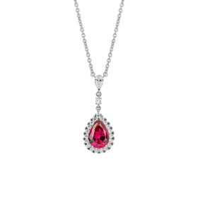 Diamonfire Red Teardrop and Pave Surround Necklace