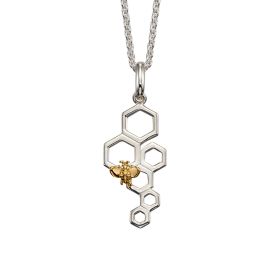 Yellow Gold Plated Bee and Honeycomb Pendant