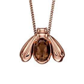 Rose Gold Plated Bee Pendant with Smoky Quartz