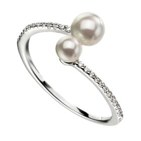 Double Pearl Ring with Pave CZ