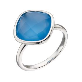 Checkboard Ring with Blue Chalcedony